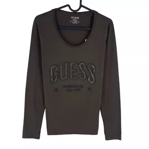 GUESS Women Grey Logo Crew Neck Long Sleeves T Shirt Size L - Picture 1 of 10