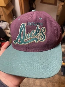 Vintage 1990s Mighty Ducks Script Nutmeg Snapback Hat Made In USA - Picture 1 of 9