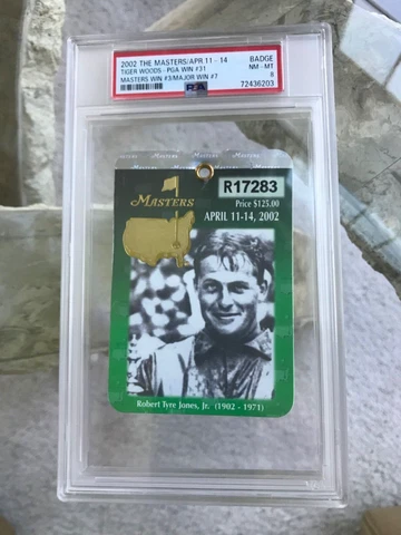 ๐ฅ๐ฅ RARE 2002 MASTERS BADGE TICKET AUGUSTA GOLF TIGER WOODS WINS! PSA 8!! ๐ฅ๐ฅ Cover