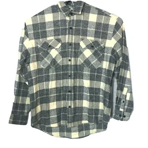 Forever 21 Mens Flannel Button Up Shirt Gray White Plaid Long Sleeve M New - Picture 1 of 8