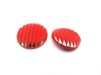 Vintage RETRO Buttons 1920s Art Deco Red Glass Silver Tipped Ridged 1" Shank - Image 1 of 2