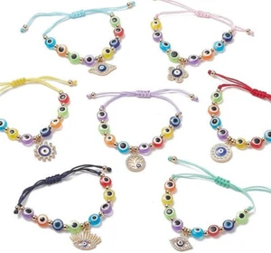 7 - 21 adjustable mixed evil eye friendship bracelets with charms, lovely gifts - Picture 1 of 7