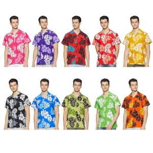 Hawaiian Shirt Mens Short Sleeves Shadow Hibiscus Beach Aloha Party Summer Shirt - Picture 1 of 56
