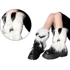 Women Harajuku Plush Leg Warmers Lace-up Ribbon Bowknot Furry Boots Cover Socks