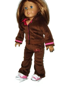 Jogging-Outfit passt zu amerikanischen Mädchenpuppen 18" Puppenkleidung mit rosa Turnschuhen - Bild 1 von 3