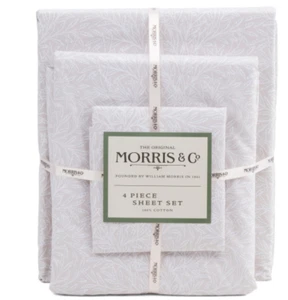 MORRIS & CO. 200tc Cotton Percale Willow Taupe Beige King 4 PC Sheet Set New - Picture 1 of 4