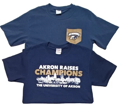 Lot of 2 University Of Akron Blue & Gold T-Shirts. Adult Size Small. - Image 1 of 4
