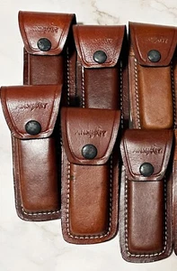 Paquete de 6 - Estuche para navajas de bolsillo de cuero de 5 pulgadas hecho a mano funda vertical color marrón - Imagen 1 de 6