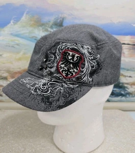 Womens Cadet Hat Cap Crowned Eagle Patch Studded Gray Size L/XL Unbranded - Picture 1 of 6