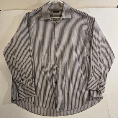 Camisa de vestir Alfani para hombre gris negra a rayas manga larga algodón con botones talla XL Foto 1 de 4