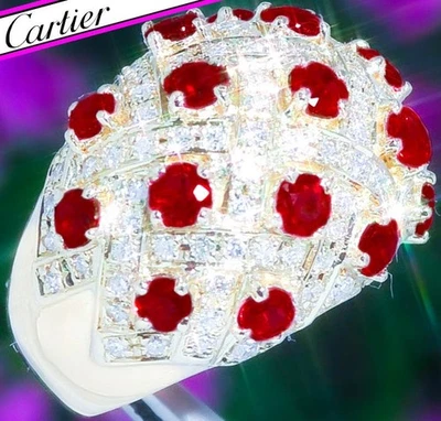 卡地亚红宝石戒指 18k 黄金无热红宝石钻石戒指圆顶复古房地产表带 无底价 — 第 1/4 张图片