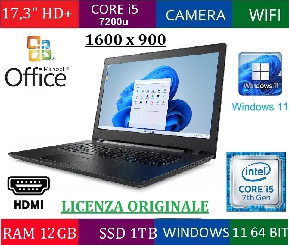 SCONTO 15€ 17,3" HD+ CORE I5 7200u RAM 12GB DDR4 SSD 1TB NOTEBOOK LENOVO 17IK PC - Immagine 1 di 1