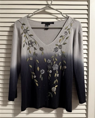 Suéter Michelle Nicole Mujer Ombre Cuello en V Floral Bordado Talla L Foto 1 de 3