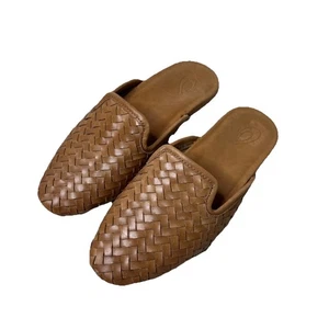 Olukai Womens Mi'i Mules Size 7.5 Cognac Fox Woven Weave Leather Slip On Comfort - Picture 1 of 6
