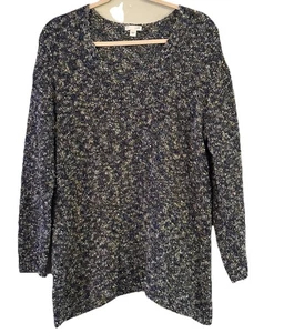 Suéter J Jill Grande Manga Larga Tejido Boucle Cuello en V Azul Negro Metálico - Imagen 1 de 9