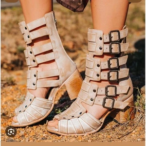 Freebird Zane Leather Open Toe Buckle Strap Sandal Booties - Size 12 - Picture 1 of 7