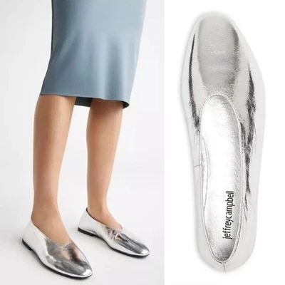 Jeffrey Campbell Romp плоскостях размер 6,5 Серебряный гофрированный металлический кожаный новый $135 - Изображение 1 из 4