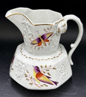 ANTQ Inglés Georgiano E. 19th c. Jarra Hydra Moldeado y Pintado Pájaros Mariposas Foto 1 de 4