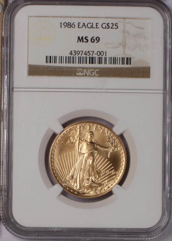 1986 Gold Eagle 1/2 oz. $25 NGC MS69. First year Gem. - Image 1 of 2