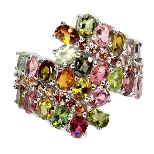 925 Sterling Silver Ring Oval Tourmaline Sapphire Natural Gemstone Jewelry Size - Picture 1 of 14