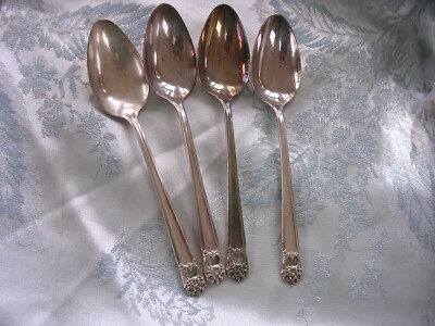 #BH  Eternally Yours 4 Place Soup Spoons 1847 Rogers Silverplate Flatware 7 1/4" - Image 1 of 3