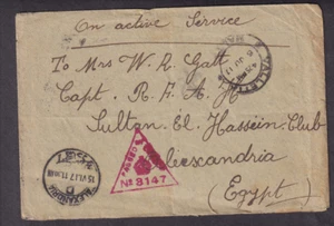 UK 1917 WWI censor cover Fort Lascaris Malta to Captain Gatt Alexandria Egypt - Picture 1 of 2