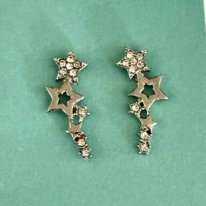 Star-Shaped Silver Stud Earrings With Crystal Accents Celestial Spacecore - Picture 1 of 6
