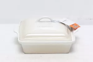 Le Creuset Heritage Steinzeug flache quadratische Backform mit Deckel 1,6 l Baiser - Bild 1 von 5