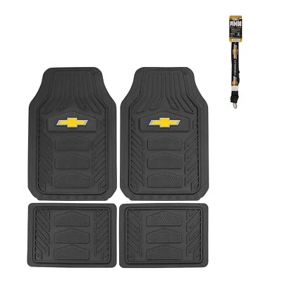 New 5pc CHEVY Car Truck Suv Front Back Rubber Floor Mats & KEYCHAIN LANYARD - Image 1 of 3