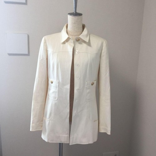 CHANEL Giacca Donna Collo Bianco Logo Bottoni Cotone Francia Autentica Taglia 38