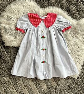Vintage Peaches 'N Cream Denim Kitty Dress With Red/White PolkaDot Accents SZ 6X