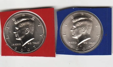 2007 P & D 2 Halves Kennedy Half Dollar UNC CLAD Coins Satin Finish Coin JFK TuF Cover