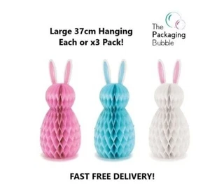 Easter Large 30cm Honeycomb Paper Bunny Hanging Party Decs White Pink Blue/3pk - Picture 1 of 18