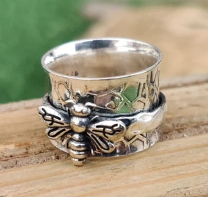 Honey Bee Solid 925 Sterling Silver Spinner Handmade Ring For Women All Size - Picture 1 of 6