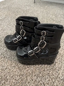 Demonia Brand Black 5 1/2 Inch Heel Platform Combat Boots - Picture 1 of 5