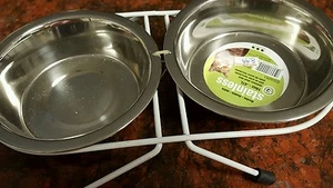 DOG, PET STAINLESS STEEL DOUBLE DINER DISH - Picture 1 of 1