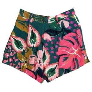 NWT Vitamin A Linen Shorts Women's Size Medium Green Floral Print - Picture 1 of 8