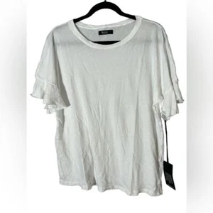 Michael Lauren ruffle short sleeve round neck tee blouse color white size Large - Picture 1 of 8