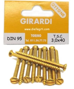 VITE A LEGNO IN OTTONE TESTA SVASATA C/CALOTTA mm3,0x40 - DIN 95 (GOCCIA SEGO) - Foto 1 di 1