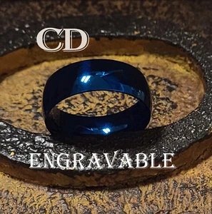 Anillo de boda azul pulido personalizado para hombre - anillo de boda grabado para hombres - Imagen 1 de 5