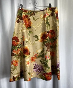 Falda De Colección Talbots 16 Marrón Seda Lana Floral Midi Boho Preppy Secretaria Años 80 90 - Imagen 1 de 5