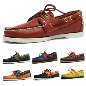 Scarpe da barca casual da uomo in pelle mocassini guida moda scarpe fatte a mano stringate - Foto 1 di 40