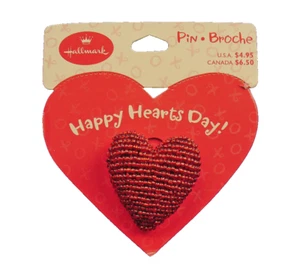 Hallmark PIN Valentines Vintage HEART BEADED Red Horizontal '90s Brooch 4.95 NEW - Picture 1 of 4