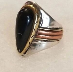 Silpada 925 Sterling Silver Agate Copper Brass Black Gold Ring Size 7 R3474 