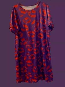 Mujer Labios San Valentín Dormir Camisa Vestido Pijama Salón Talla 1XL Plus Púrpura Rojo - Imagen 1 de 1