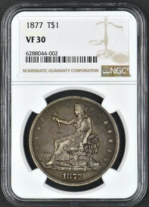 1877 Seated Liberty Trade Dollar NGC VF 30 - Picture 1 of 2