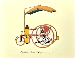 Copeland Triciclo a Vapore 1886 Litografia Clarence P. Hornung Auto d'Epoca - Foto 1 di 1