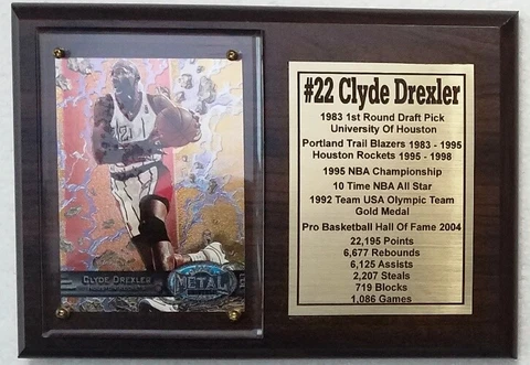 Houston Rockets Clyde Drexler Basketball Card Plaque Cover