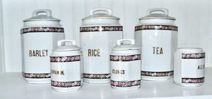 Vintage Antique Canister Set Porcelain Roses Germany Tea Barley Rice & 3 Spices - Picture 1 of 4