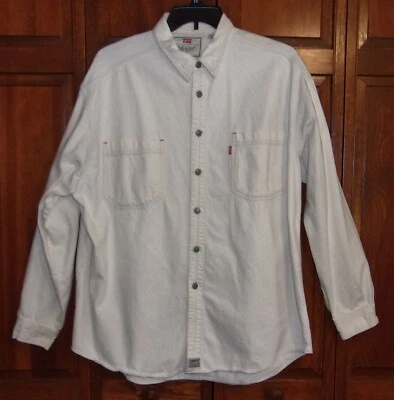 Camisa De Colección Levi's Roja Tab Hombres Abotonada Marfil Denim Manga Larga Cuello XL Foto 1 de 4